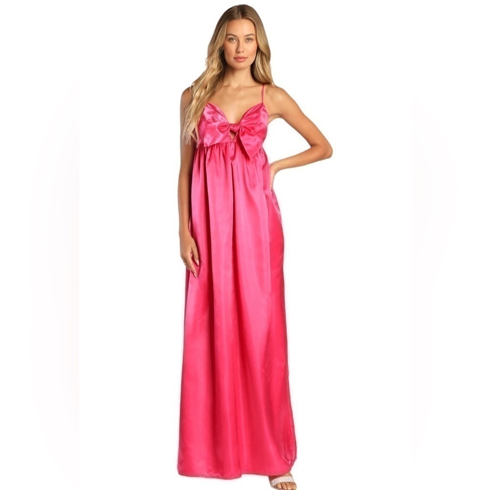Lulus Flirting with Fab Pink Satin Babydoll Maxi Dress With Pockets size XL NWT